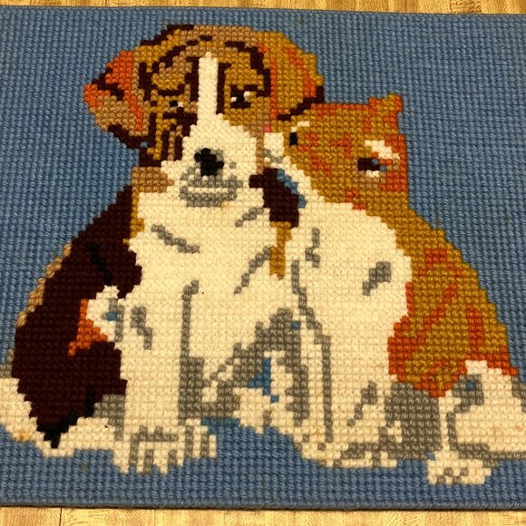 Other - Plastic canvas vintage needle work picture kitten and puppy kitschy home decor